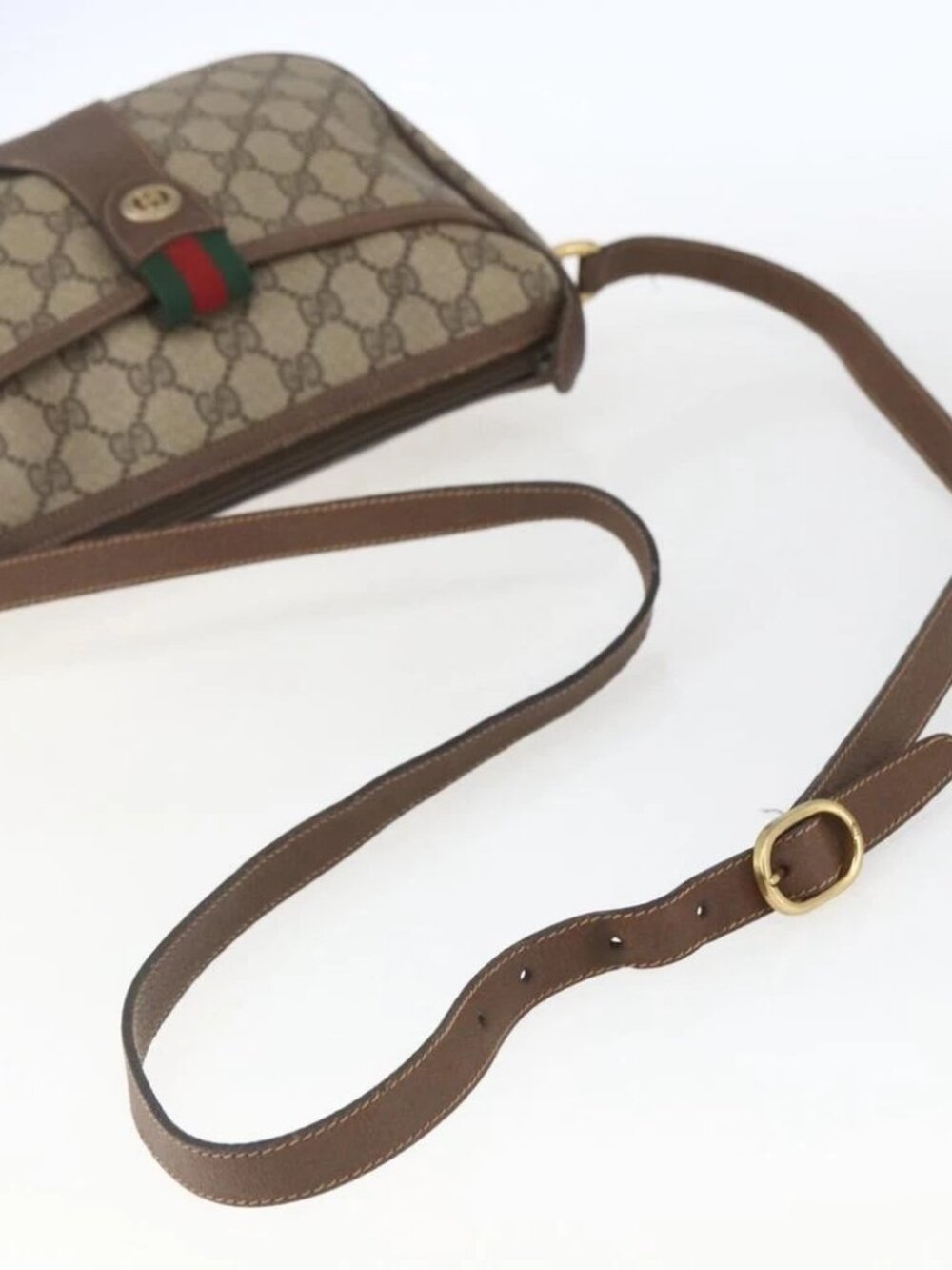 GUCCI GG Supreme Web Sherry Line Shoulder Bag PVC Beige - Picture 12 of 16